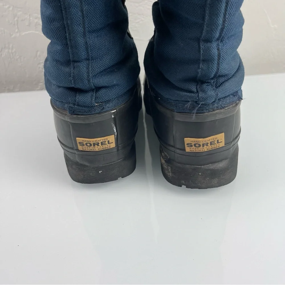 VTG‎ Sorel Boots Winter Snow Arctic Heavy Lined Blue Black Lace Up Heavyweight